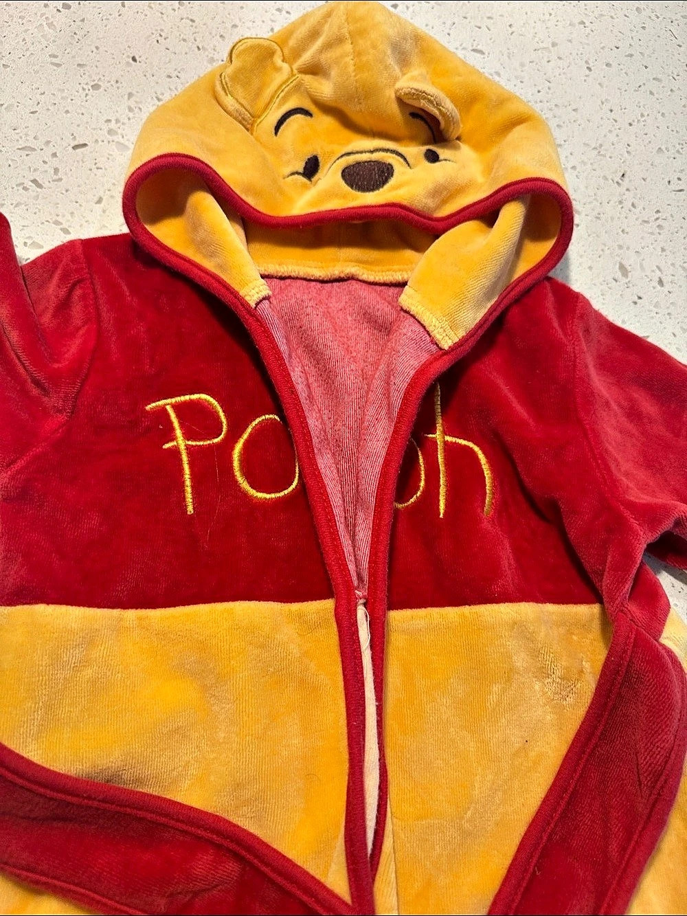 Disney Winnie the Pooh Hooded One-Piece in Red & Yellow 12 months unisex